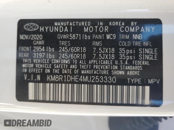 ✅ 2021 Hyundai Palisade SE • VIN: KM8R1DHE4MU253330 • Лот: 76243304. Опубликован ранее на Copart с пробегом 62 593 миль. Бесплатный доступ к архиву аукционных продаж из США и подробный отчёт об истории автомобиля на DreamBid. Изображение 13.