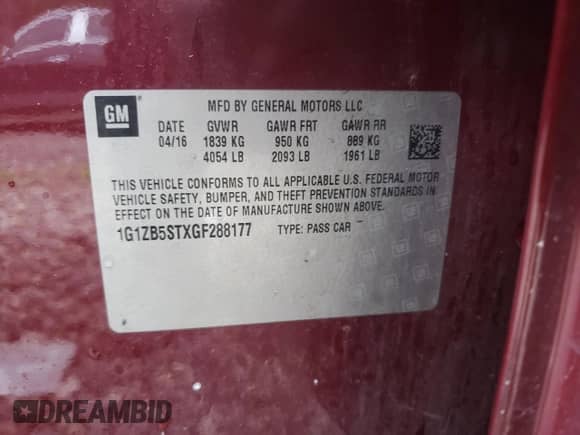 2016 Chevrolet Malibu LS z VIN 1G1ZB5STXGF288177, wystawiony jako Copart lot #84171085 z przebiegiem 137 364 mil mil oraz Szkoda całkowita • Salvage title. Historia ofert i sprzedaży dostępna na DreamBid. Obrazek 12.