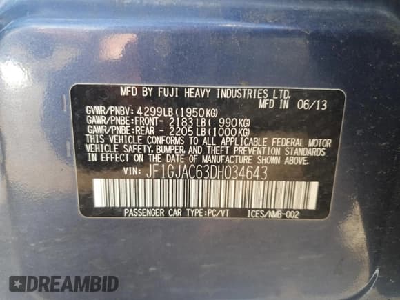 ✅ 2013 Subaru Impreza Premium • VIN: JF1GJAC63DH034643 • Лот: 82771245. Опубликован ранее на Copart с пробегом 143 357 миль. Бесплатный доступ к архиву аукционных продаж из США и подробный отчёт об истории автомобиля на DreamBid. Изображение 13.