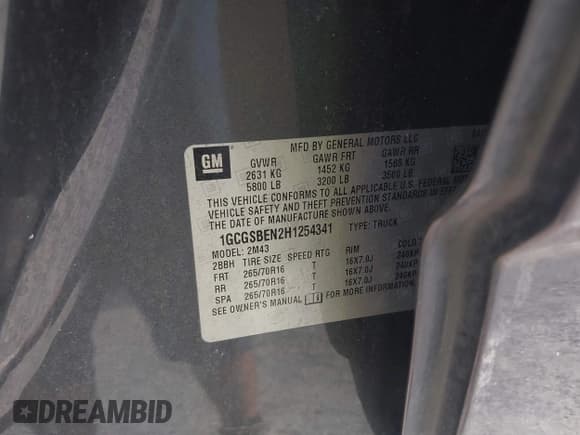 ✅ 2017 Chevrolet Colorado 2WD WT • VIN: 1GCGSBEN2H1254341 • Lot: 41846575. Listed on IAAI with 97,408 mi. Free auction sales archive from the USA and detailed vehicle history report at DreamBid. Image 9.