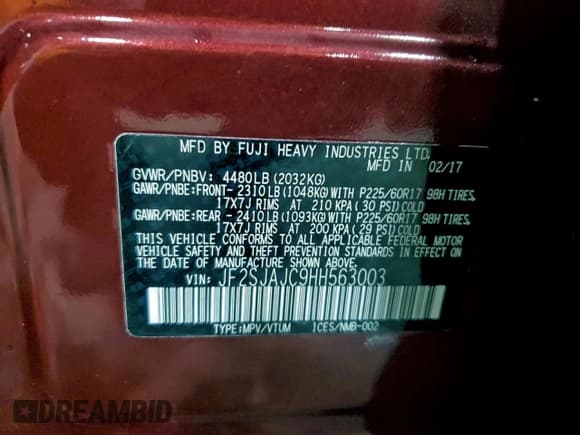 ✅ 2017 Subaru Forester Limited • VIN: JF2SJAJC9HH563003 • Lot: 93839725. Listed on Copart with 117,138 mi. Free auction sales archive from the USA and detailed vehicle history report at DreamBid. Image 14.