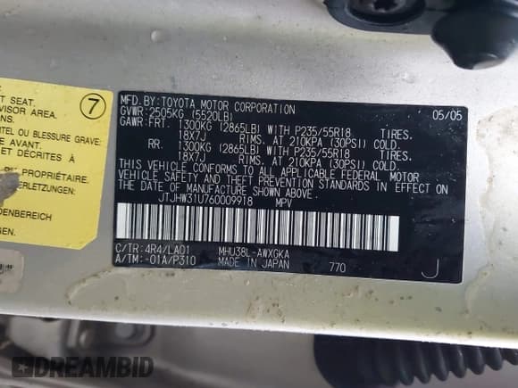 ✅ 2006 Lexus RX 400h • VIN: JTJHW31U760009918 • Lot: 43805214. Listed on IAAI with 258,487 mi. Free auction sales archive from the USA and detailed vehicle history report at DreamBid. Image 9.