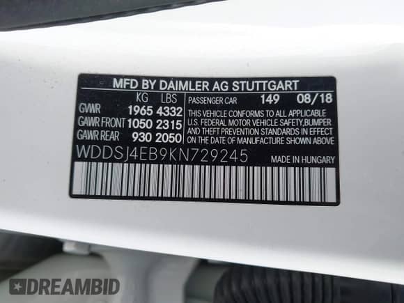 2019 Mercedes-Benz CLA 250 with VIN WDDSJ4EB9KN729245, listed as a IAAI auction lot 42765811 with 86,117 mi miles and . Bid and sale history available at DreamBid. Image 9.