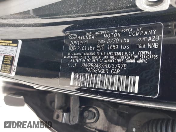 ✅ 2023 Hyundai Venue SE • VIN: KMHRB8A37PU237978 • Lot: 41814075. Listed on IAAI with 22,489 mi. Free auction sales archive from the USA and detailed vehicle history report at DreamBid. Image 9.