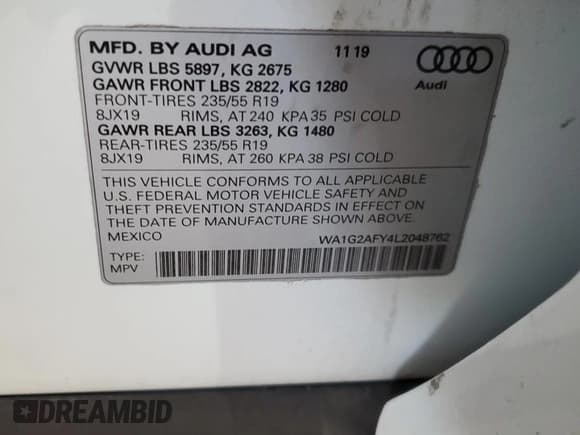 ✅ 2020 Audi Q5 Premium • VIN: WA1G2AFY4L2048762 • Лот: 50800035. Опубликован ранее на Copart с пробегом 65 474 миль. Бесплатный доступ к архиву аукционных продаж из США и подробный отчёт об истории автомобиля на DreamBid. Изображение 13.