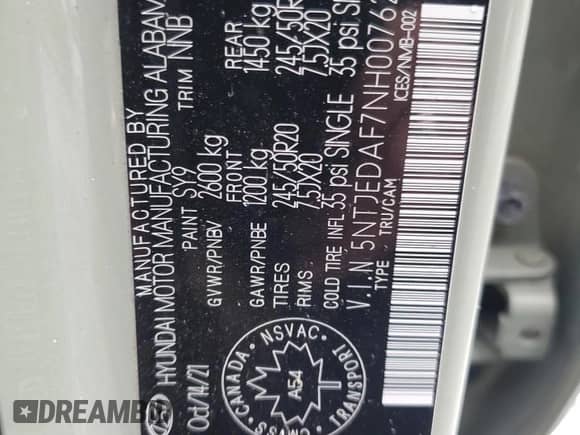 2022 Hyundai Santa Cruz Limited с VIN 5NTJEDAF7NH007622, выставлен на аукционе Copart как лот 42426275 с пробегом 80 623 миль миль и Списание • Salvage title. История ставок и продаж доступна на DreamBid. Изображение 12.