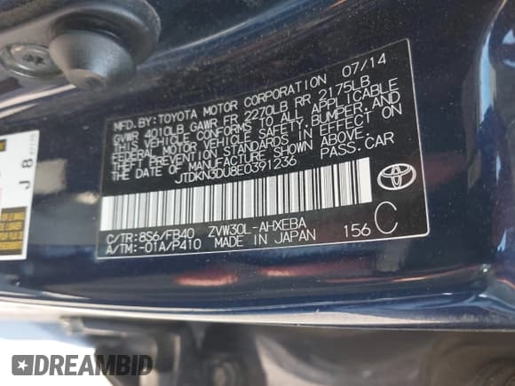 ✅ 2014 Toyota Prius Four • VIN: JTDKN3DU8E0391236 • Lot: 43067275. Wystawiony na IAAI z przebiegiem 230 155 mil. Bezpłatny archiwum sprzedaży aukcyjnych z USA i szczegółowy raport historii pojazdu na DreamBid. Zdjęcie 9.