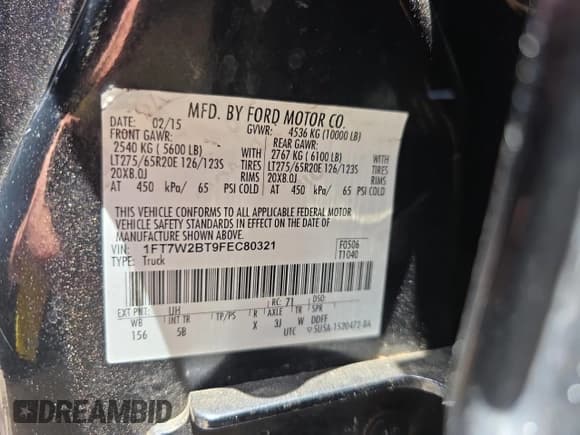 ✅ 2015 Ford F-250 Lariat • VIN: 1FT7W2BT9FEC80321 • Лот: 62563965. Опубликован ранее на Copart с пробегом 128 581 миль. Бесплатный доступ к архиву аукционных продаж из США и подробный отчёт об истории автомобиля на DreamBid. Изображение 10.