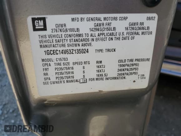 ✅ 2003 Chevrolet Silverado 1500 • VIN: 1GCEC14V63Z135024 • Лот: 73951784. Опубликован ранее на Copart с пробегом 175 425 миль. Бесплатный доступ к архиву аукционных продаж из США и подробный отчёт об истории автомобиля на DreamBid. Изображение 13.