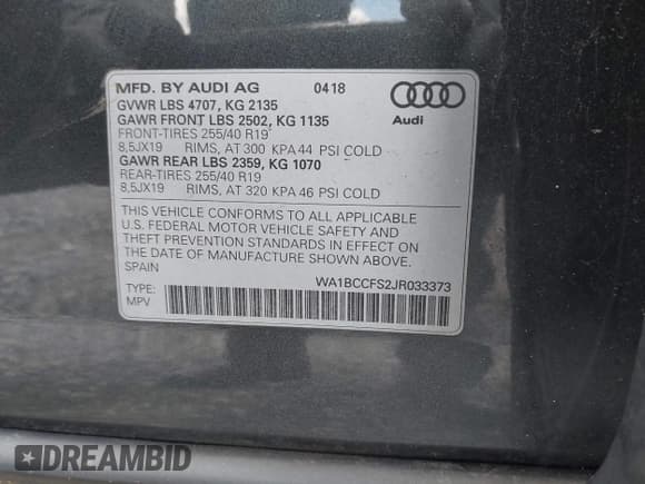 ✅ 2018 Audi Q3 Premium • VIN: WA1BCCFS2JR033373 • Lot: 42992992. Wystawiony na IAAI z przebiegiem 62 129 mil. Bezpłatny archiwum sprzedaży aukcyjnych z USA i szczegółowy raport historii pojazdu na DreamBid. Zdjęcie 9.