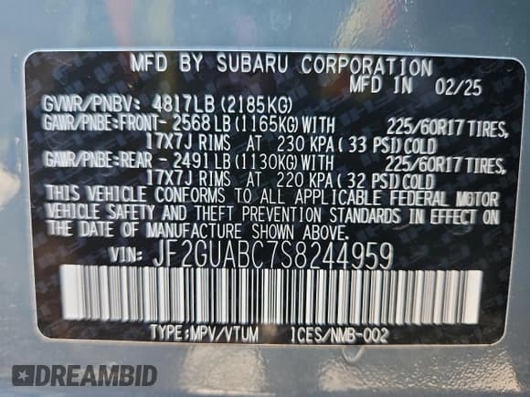 ✅ 2025 Subaru Crosstrek • VIN: JF2GUABC7S8244959 • Lot: 92712195. Listed on Copart with 3,881 mi. Free auction sales archive from the USA and detailed vehicle history report at DreamBid. Image 14.