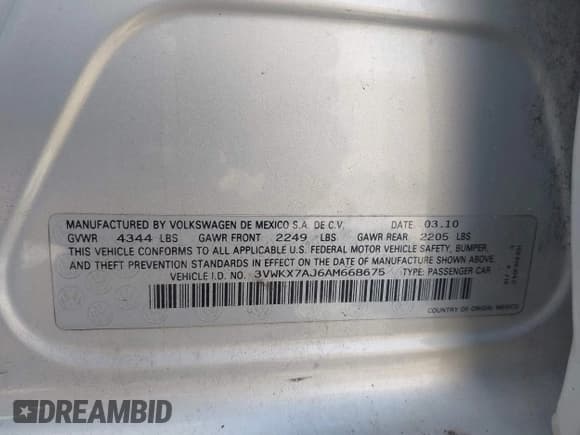 ✅ 2010 Volkswagen Jetta S • VIN: 3VWKX7AJ6AM668675 • Lot: 43542919. Wystawiony na IAAI z przebiegiem 143 059 mil. Bezpłatny archiwum sprzedaży aukcyjnych z USA i szczegółowy raport historii pojazdu na DreamBid. Zdjęcie 9.
