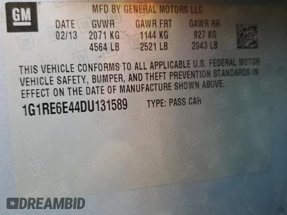 ✅ 2013 Chevrolet Volt • VIN: 1G1RE6E44DU131589 • Lot: 69304094. Wystawiony na Copart z przebiegiem 110 346 mil. Bezpłatny archiwum sprzedaży aukcyjnych z USA i szczegółowy raport historii pojazdu na DreamBid. Zdjęcie 12.