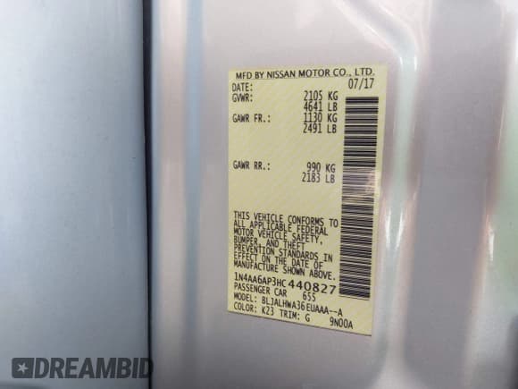 ✅ 2017 Nissan Maxima SR • VIN: 1N4AA6AP3HC440827 • Лот: 43051409. Опубликован ранее на IAAI с пробегом 61 377 миль. Бесплатный доступ к архиву аукционных продаж из США и подробный отчёт об истории автомобиля на DreamBid. Изображение 9.