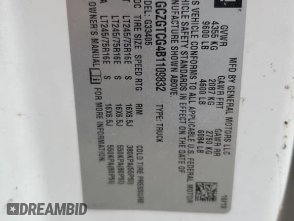 ✅ 2011 Chevrolet Express Cargo • VIN: 1GCZGTCG4B1109832 • Lot: 85140514. Listed on Copart with Not provided. Free auction sales archive from the USA and detailed vehicle history report at DreamBid. Image 13.