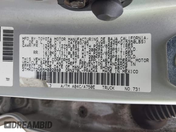 ✅ 2005 Toyota Tacoma PreRunner • VIN: 3TMKU72N65M002080 • Lot: 42784425. Listed on IAAI with 460,188 mi. Free auction sales archive from the USA and detailed vehicle history report at DreamBid. Image 9.