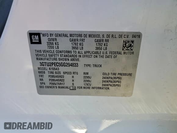 ✅ 2016 GMC Sierra 1500 Denali • VIN: 3GTU2PEC5GG294833 • Lot: 95273835. Listed on Copart with 88,520 mi. Free auction sales archive from the USA and detailed vehicle history report at DreamBid. Image 12.