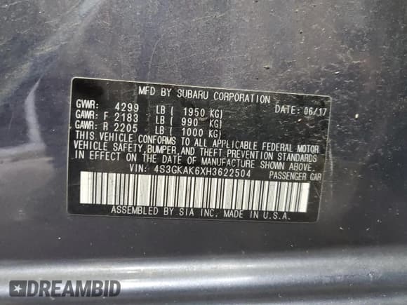 ✅ 2017 Subaru Impreza Special Sports • VIN: 4S3GKAK6XH3622504 • Lot: 72044775. Listed on Copart with 102,358 mi. Free auction sales archive from the USA and detailed vehicle history report at DreamBid. Image 12.