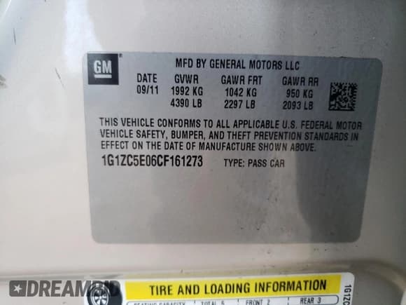 ✅ 2012 Chevrolet Malibu 1LT • VIN: 1G1ZC5E06CF161273 • Lot: 73526054. Listed on Copart with 86,274 mi. Free auction sales archive from the USA and detailed vehicle history report at DreamBid. Image 12.