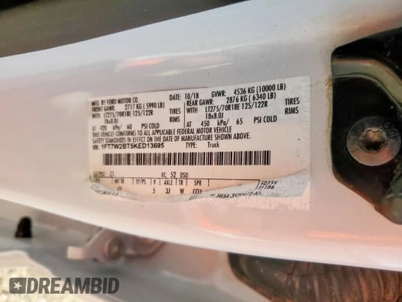 ✅ 2019 Ford F-250 XL • VIN: 1FT7W2BT5KED13695 • Lot: 91598345. Listed on Copart with 243,925 mi. Free auction sales archive from the USA and detailed vehicle history report at DreamBid. Image 12.