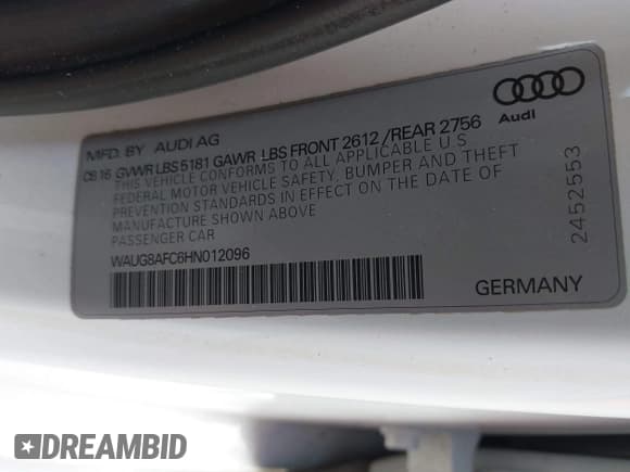 ✅ 2017 Audi A6 Premium Plus • VIN: WAUG8AFC6HN012096 • Лот: 42833375. Опубликован ранее на IAAI с пробегом 219 191 миль. Бесплатный доступ к архиву аукционных продаж из США и подробный отчёт об истории автомобиля на DreamBid. Изображение 9.