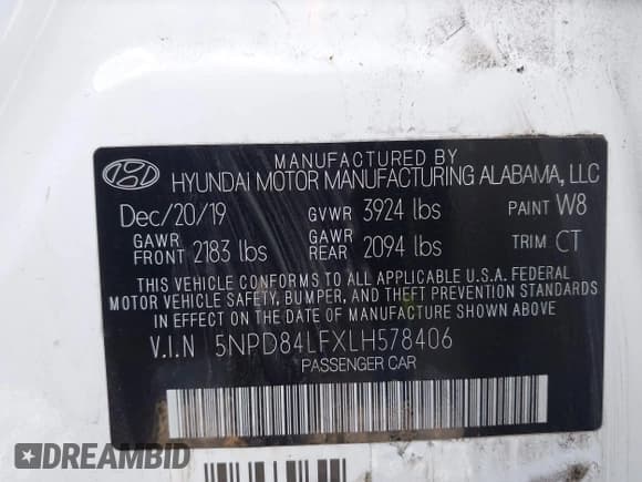 ✅ 2020 Hyundai Elantra Value Edition • VIN: 5NPD84LFXLH578406 • Lot: 43451491. Listed on IAAI with 76,988 mi. Free auction sales archive from the USA and detailed vehicle history report at DreamBid. Image 9.