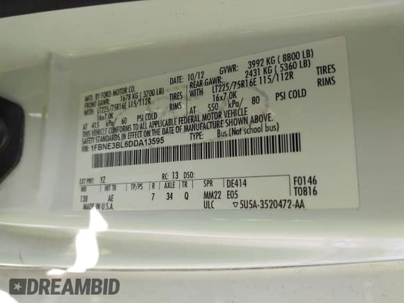 ✅ 2013 Ford Econoline Passenger XL • VIN: 1FBNE3BL6DDA13595 • Lot: 42570942. Wystawiony na IAAI z przebiegiem 135 652 mil. Bezpłatny archiwum sprzedaży aukcyjnych z USA i szczegółowy raport historii pojazdu na DreamBid. Zdjęcie 9.