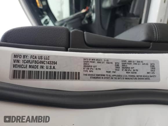 2022 Jeep Grand Cherokee Limited с VIN 1C4RJFBG4NC143394, выставлен на аукционе Copart как лот 85502735 с пробегом 25 451 миль миль и Списание • Salvage title. История ставок и продаж доступна на DreamBid. Изображение 12.