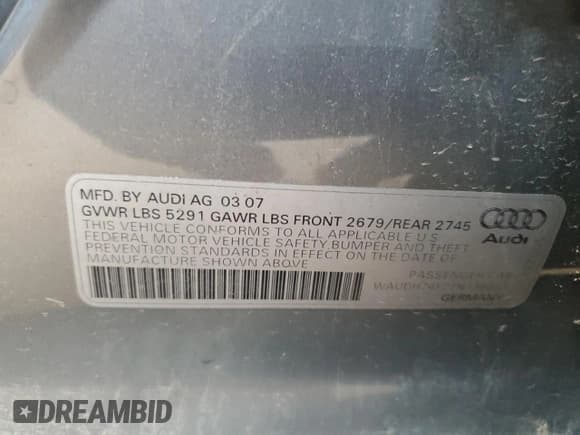 ✅ 2007 Audi A6 3.2L • VIN: WAUDH74F27N138053 • Лот: 64445665. Опубликован ранее на Copart с пробегом 223 808 миль. Бесплатный доступ к архиву аукционных продаж из США и подробный отчёт об истории автомобиля на DreamBid. Изображение 12.