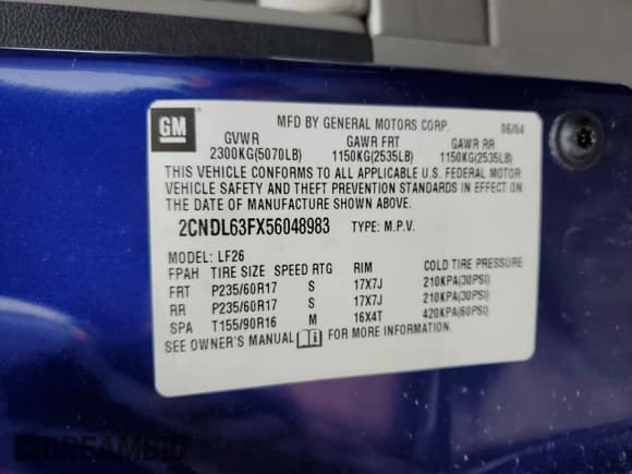 ✅ 2005 Chevrolet Equinox LT • VIN: 2CNDL63FX56048983 • Лот: 85357214. Опубликован ранее на Copart с пробегом 81 611 миль. Бесплатный доступ к архиву аукционных продаж из США и подробный отчёт об истории автомобиля на DreamBid. Изображение 13.