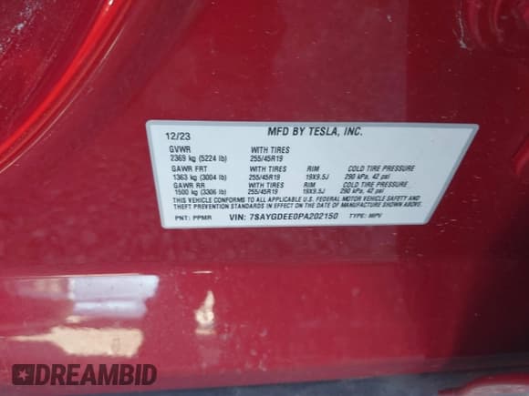 ✅ 2023 Tesla Model Y Long Range • VIN: 7SAYGDEE0PA202150 • Lot: 41735258. Listed on IAAI with 22,131 mi. Free auction sales archive from the USA and detailed vehicle history report at DreamBid. Image 9.