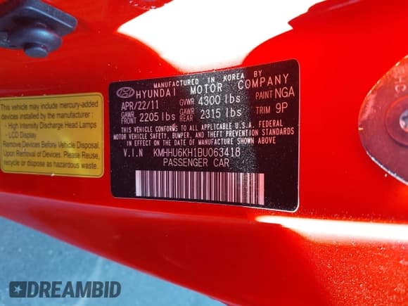 ✅ 2011 Hyundai Genesis Coupe Track • VIN: KMHHU6KH1BU063418 • Lot: 42808741. Wystawiony na IAAI z przebiegiem 141 281 mil. Bezpłatny archiwum sprzedaży aukcyjnych z USA i szczegółowy raport historii pojazdu na DreamBid. Zdjęcie 9.