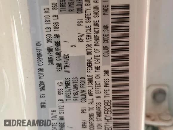 ✅ 2017 Mazda CX-3 Sport • VIN: JM1DKFB71H0158089 • Lot: 69235575. Listed on Copart with 67,473 mi. Free auction sales archive from the USA and detailed vehicle history report at DreamBid. Image 12.