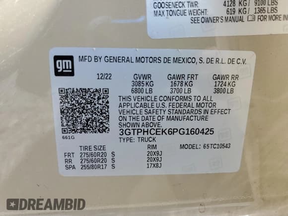 ✅ 2023 GMC Sierra 1500 Elevation • VIN: 3GTPHCEK6PG160425 • Lot: 66602035. Listed on Copart with 38,317 mi. Free auction sales archive from the USA and detailed vehicle history report at DreamBid. Image 12.