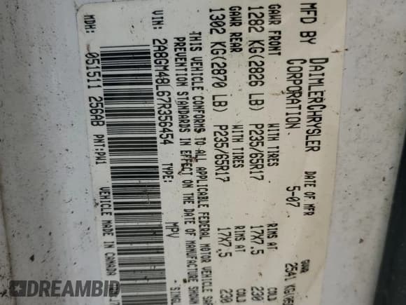 ✅ 2007 Chrysler Pacifica • VIN: 2A8GM48L67R356454 • Lot: 47347305. Wystawiony na Copart z przebiegiem 199 562 mil. Bezpłatny archiwum sprzedaży aukcyjnych z USA i szczegółowy raport historii pojazdu na DreamBid. Zdjęcie 13.