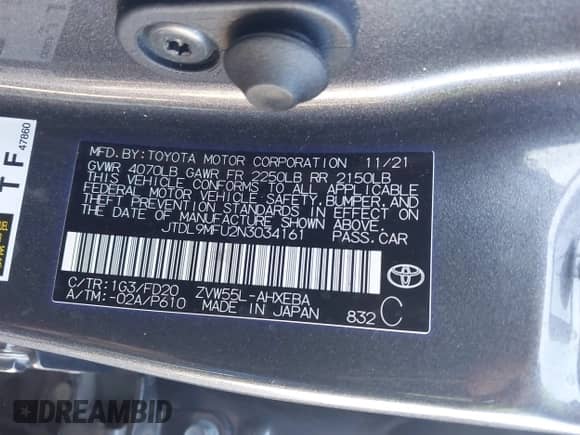 2022 Toyota Prius LE z VIN JTDL9MFU2N3034161, wystawiony jako IAAI lot #43081775 z przebiegiem 63 531 mil mil oraz . Historia ofert i sprzedaży dostępna na DreamBid. Obrazek 9.