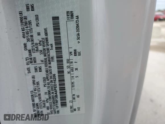 ✅ 2023 Ford F-350 XL • VIN: 1FTRF3BA6PED16206 • Лот: 70479385. Опубликован ранее на Copart с пробегом 58 988 миль. Бесплатный доступ к архиву аукционных продаж из США и подробный отчёт об истории автомобиля на DreamBid. Изображение 13.