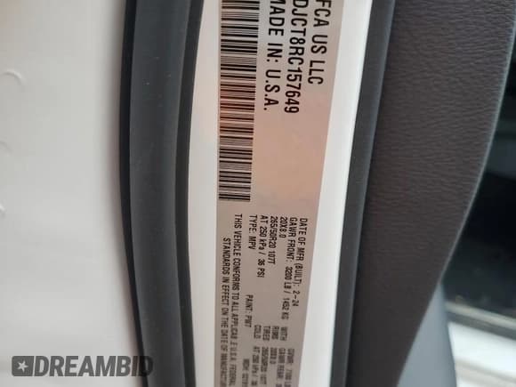 ✅ 2024 Dodge Durango R/T Plus • VIN: 1C4SDJCT8RC157649 • Lot: 69293445. Listed on Copart with 6,903 mi. Free auction sales archive from the USA and detailed vehicle history report at DreamBid. Image 14.