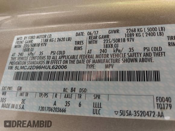 ✅ 2017 Lincoln MKC Select • VIN: 5LMCJ2D96HUL62006 • Lot: 41958894. Wystawiony na IAAI z przebiegiem 76 492 mil. Bezpłatny archiwum sprzedaży aukcyjnych z USA i szczegółowy raport historii pojazdu na DreamBid. Zdjęcie 9.