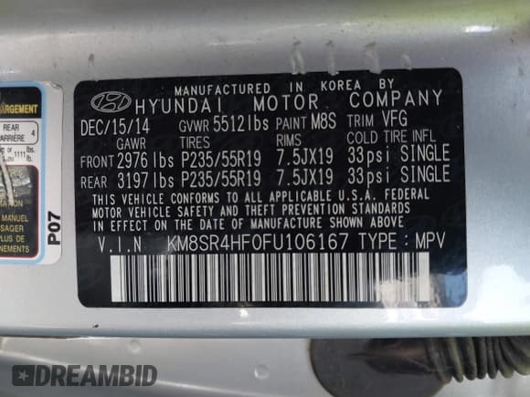 ✅ 2015 Hyundai Santa Fe GLS • VIN: KM8SR4HF0FU106167 • Лот: 42353703. Опубликован ранее на IAAI с пробегом 157 351 миль. Бесплатный доступ к архиву аукционных продаж из США и подробный отчёт об истории автомобиля на DreamBid. Изображение 9.