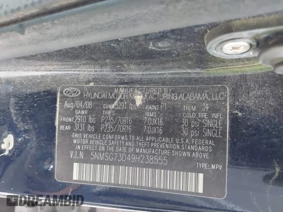 ✅ 2009 Hyundai Santa Fe GLS • VIN: 5NMSG73D49H238555 • Лот: 43649530. Опубликован ранее на IAAI с пробегом 201 149 миль. Бесплатный доступ к архиву аукционных продаж из США и подробный отчёт об истории автомобиля на DreamBid. Изображение 9.