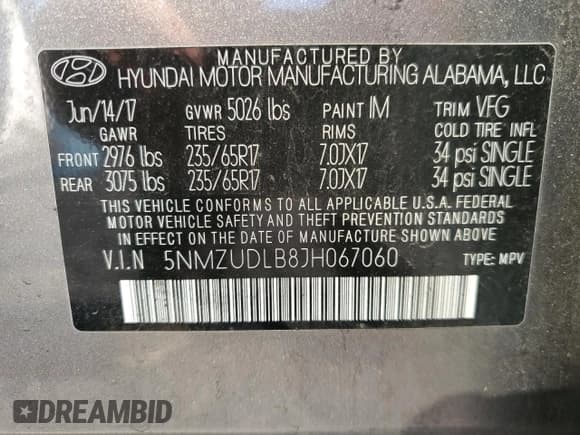 ✅ 2018 Hyundai Santa Fe 2.4L • VIN: 5NMZUDLB8JH067060 • Lot: 62051424. Wystawiony na Copart z przebiegiem 59 910 mil. Bezpłatny archiwum sprzedaży aukcyjnych z USA i szczegółowy raport historii pojazdu na DreamBid. Zdjęcie 14.