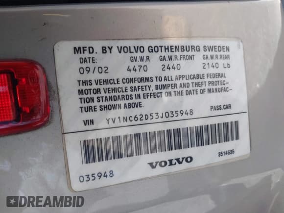 ✅ 2003 Volvo C70 • VIN: YV1NC62D53J035948 • Lot: 42293686. Listed on IAAI with 98,624 mi. Free auction sales archive from the USA and detailed vehicle history report at DreamBid. Image 9.