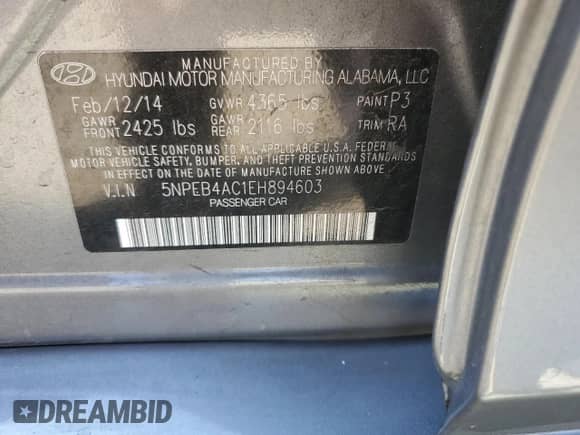 2014 Hyundai Sonata GLS with VIN 5NPEB4AC1EH894603, listed as a Copart auction lot 90067195 with 125,328 mi miles and Salvage title. Bid and sale history available at DreamBid. Image 13.