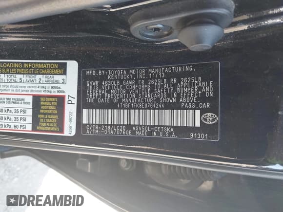 ✅ 2014 Toyota Camry SE • VIN: 4T1BF1FK8EU764244 • Lot: 43136897. Listed on IAAI with 212,418 mi. Free auction sales archive from the USA and detailed vehicle history report at DreamBid. Image 9.