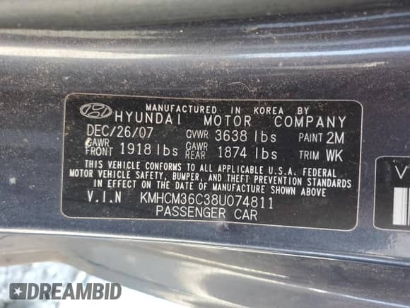 2008 Hyundai Accent GS z VIN KMHCM36C38U074811, wystawiony jako Copart lot #75291104 z przebiegiem 187 988 mil mil oraz Szkoda całkowita • Salvage title. Historia ofert i sprzedaży dostępna na DreamBid. Obrazek 14.