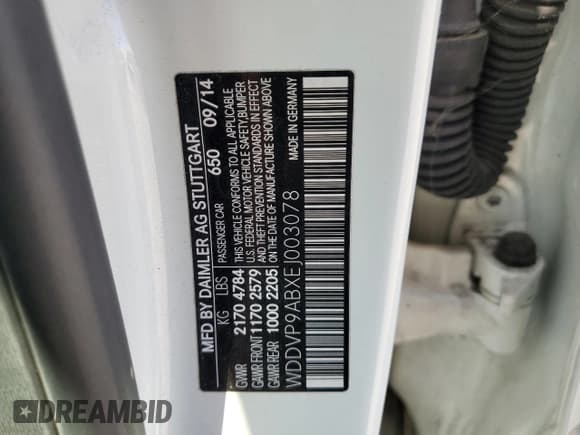 ✅ 2014 Mercedes-Benz B Electric Drive • VIN: WDDVP9ABXEJ003078 • Lot: 56353255. Listed on Copart with 86,149 mi. Free auction sales archive from the USA and detailed vehicle history report at DreamBid. Image 13.