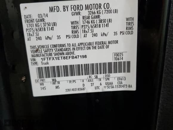 ✅ 2014 Ford F-150 XL • VIN: 1FTFX1ET8EFB47198 • Lot: 93432875. Listed on Copart with 53,960 mi. Free auction sales archive from the USA and detailed vehicle history report at DreamBid. Image 13.