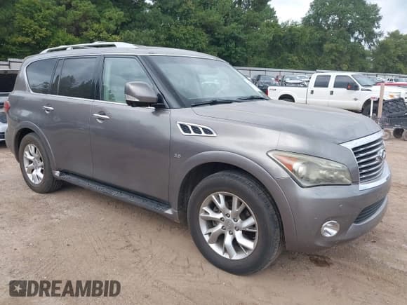 ✅ 2014 Infiniti QX80 • VIN: JN8AZ2NF7E9556543 • Lot: 43268439. Listed on IAAI with 121,298 mi. Free auction sales archive from the USA and detailed vehicle history report at DreamBid. Image 1.