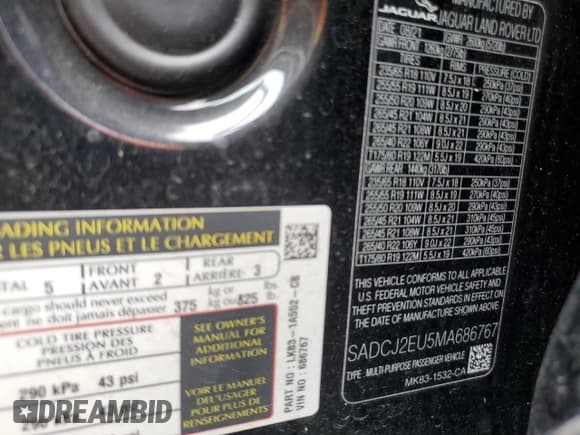 ✅ 2021 Jaguar F-Pace S • VIN: SADCJ2EU5MA686767 • Lot: 54482115. Wystawiony na Copart z przebiegiem 36 833 mil. Bezpłatny archiwum sprzedaży aukcyjnych z USA i szczegółowy raport historii pojazdu na DreamBid. Zdjęcie 13.